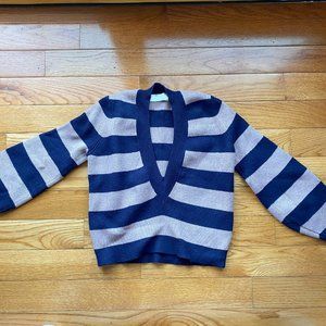 Knit V-neck Cropped Sweater with Puffed Sleeves